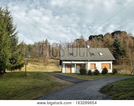 Tisa Ustecky kraj Czech republic - december 10 2016: building of mountain rescue service during the winter tourist season without snow