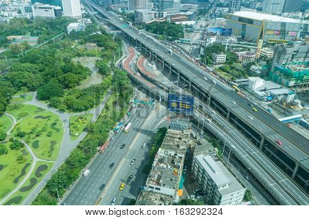 BANGKOK THAILAND - JUNE 11. Panorama view over Bangkok on November 9 2016 in Bangkok Thailand. Bangkok is the biggest city in Thailand with 702 million inhabitants.
