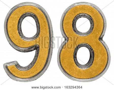 Metal numeral 98 ninety-eight isolated on white background