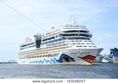 Velsen the Netherlands -June 22nd 2014: Aida Stella on North Sea Canal on it's way to the Amsterdam Cruise Terminal