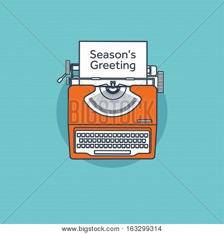Typewriter in a flat style. Christmas wish list. Letter to Santa. New year. 2017. December holidays.Seasons greeting.