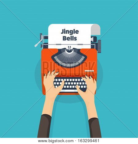 Typewriter in a flat style. Christmas wish list. Letter to Santa. New year. 2017. December holidays. Jingle bells.