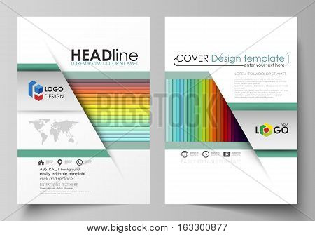 Business templates for brochure, magazine, flyer, booklet or annual report. Cover design template, easy editable vector, abstract flat layout in A4 size. Bright color rectangles, colorful design with overlapping geometric rectangular shapes forming abstra