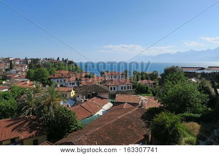 View from Antalyas Oldtown Kaleici at the Mediteranian Sea and the Taurus Mountains