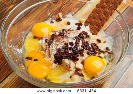 batter in the bowl before kneading with baking forms