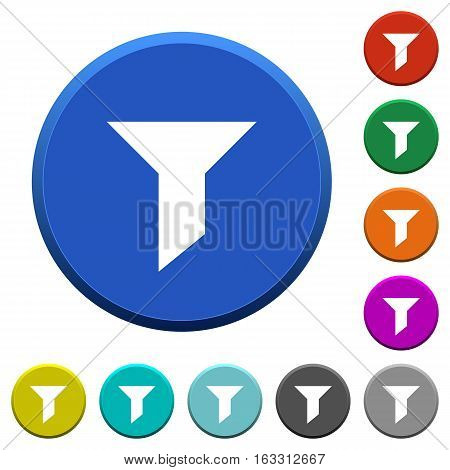 Filter round color beveled buttons with smooth surfaces and flat white icons