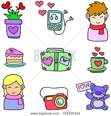 Illustration vector of love doodles collection stock