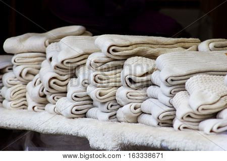winter woolen white socks ready for sale