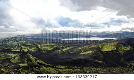 Landscape of Lakagigar valley and Langisjor lake central Iceland