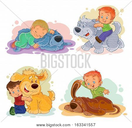 Collection of vector clip art illustrations of little boys and their dogs
