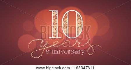 10 years anniversary vector banner, icon, logo. Graphic design element with bokeh effect for 10th birthday card or illustration