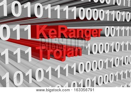 KeRanger trojan is presented in the form of binary code 3d illustration