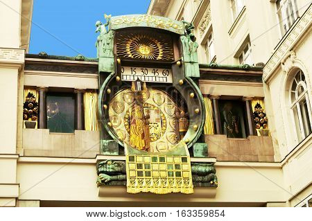 Ankeruhr (Anker clock) famous astronomical clock in Vienna (Austria) built by Franz von Matsch