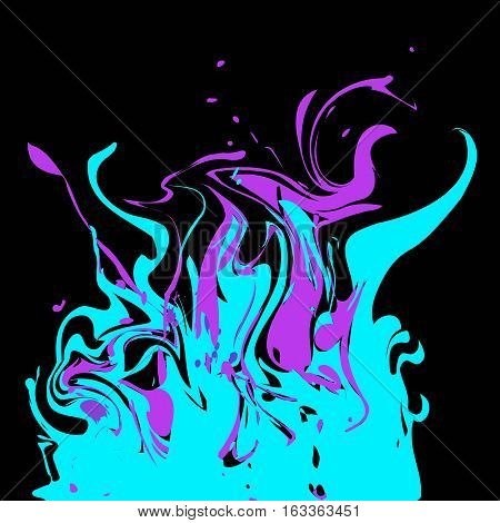 Bright blue and purple colored splashes in abstract shape on black background