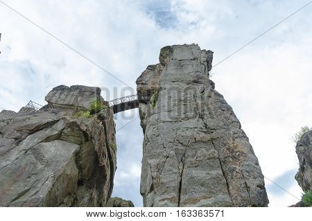 The Externsteine striking sandstone rock formation in the Teutoburg Forest Germany North Rhine Westphalia