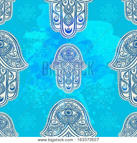 Ornament card with hamsa. Geometric circle element made in vector. Perfect cards for any other kind of design, birthday and other holiday, kaleidoscope, medallion, yoga, india, arabic