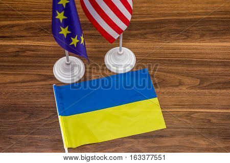flags of America of Europe and Ukraine