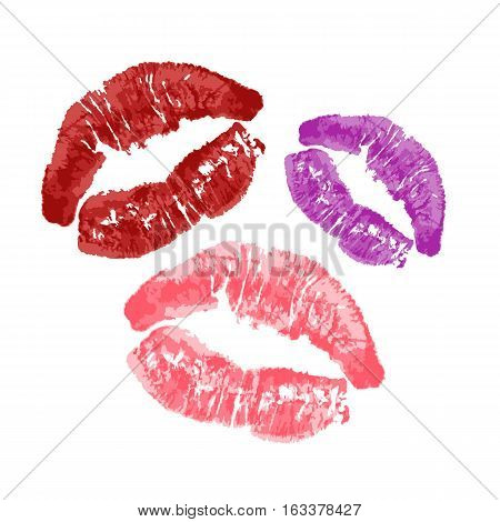 set female red pink lips kiss on white background vector illustration