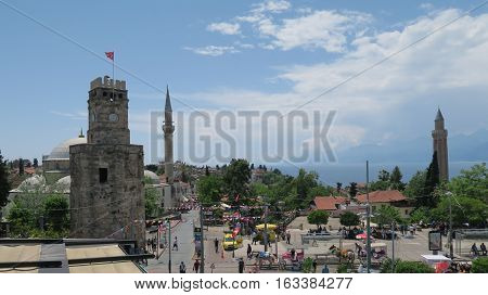 On of Antalyas Landmarks: The Clock Tower Saat Kulesi between the Basar and Harbour