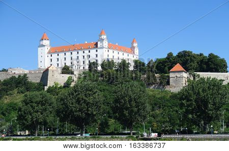 View from Danuba River at the Famous Landmark of Bratislave - The Bratislava Castle - in Slovakia