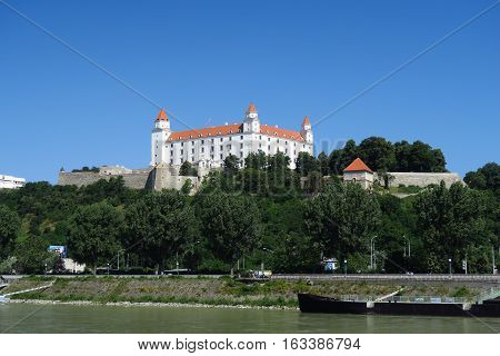 View from Danuba River at the Famous Landmark of Bratislave - The Bratislava Castle - in Slovakia