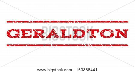 Geraldton watermark stamp. Text caption between horizontal parallel lines with grunge design style. Rubber seal stamp with dirty texture. Vector intensive red color ink imprint on a white background.