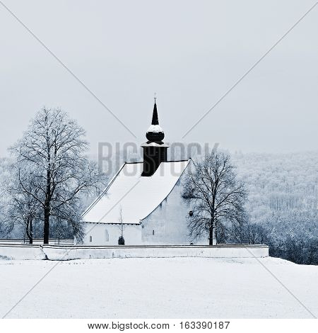 Winter Landscape With A Beautiful Chapel Near Castle Veveri. Czech Republic City Of Brno. The Chapel