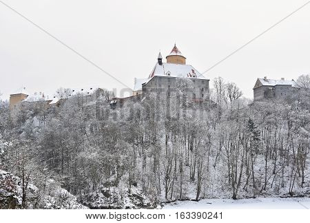 Winter landscape with a beautiful Gothic castle Veveri. Brno city - Czech Republic - Central Europe.