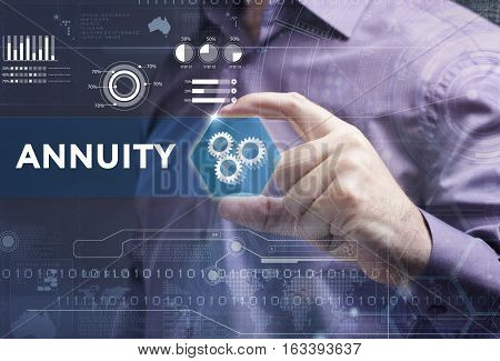 Business, Technology, Internet And Network Concept. Young Businessman Working On A Virtual Screen Of