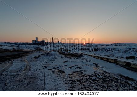 Spring Sunset in Artic. Vorkuta, north of Russian Federation