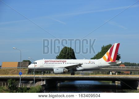 Amsterdam the Netherlands - June 9th 2016: D-AKNO Germanwings Airbus A319 taxiing to Polderbaan runway Schiphol destination Stuttgard Germany