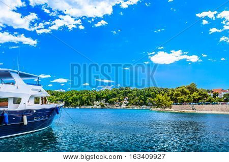 View at small picturesque place Rogac, mediterranean touristic peaceful resort on Island Solta in Croatia, Europe.
