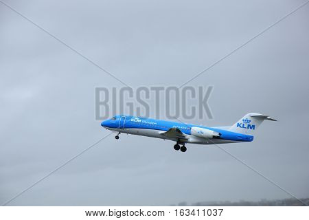 Amsterdam the Netherlands - March 27th 2015: PH-KZM KLM Cityhopper Fokker F70 Polderbaan Runway
