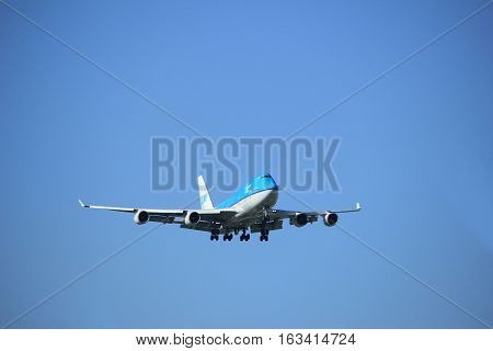 Amsterdam the Netherlands - June 24th 2016: PH-BFP KLM Royal Dutch Airlines Boeing 747-406(M) Asia Livery approaching Polderbaan runway Amsterdam Schiphol arriving from Hong Kong
