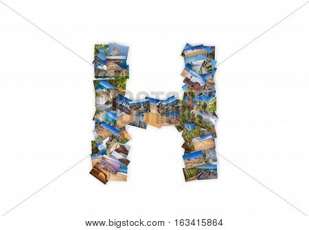 Letter H uppercase font shape alphabet collage made of my best landscape photographs. Version 3.