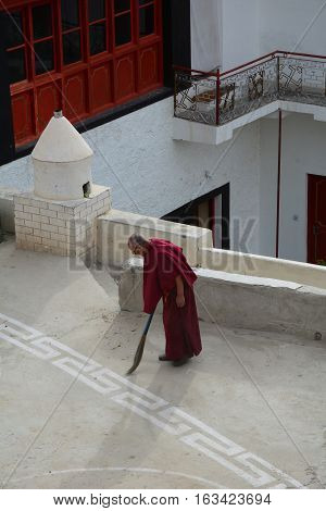 Tibetan Monk At Monastery In Ladakh, India