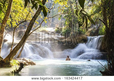 the kuang Si Waterfalls Luang Phrabang Laos.