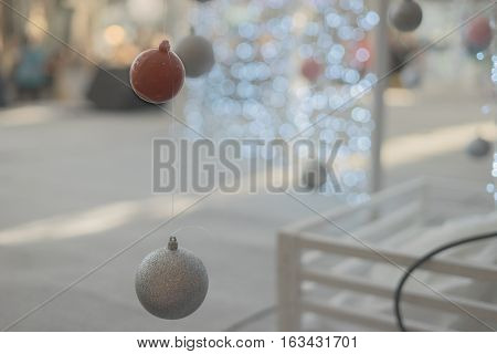 christmas and new-year decoration ornament on celebration season with colorful lighting outside outdoor on the street or road / christmas and new-year decoration
