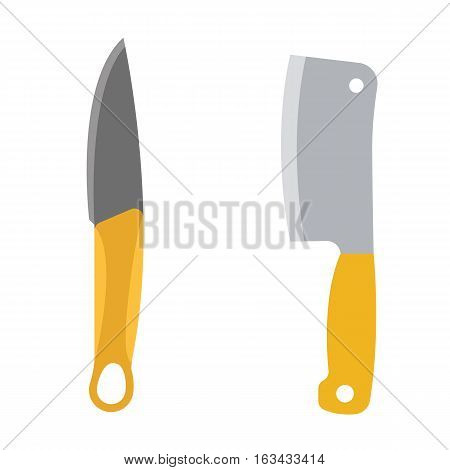 Knife weapon dangerous collection. Vector illustration of sword spear. Edged weapons set. Combat andbonder bayonet cold protection or attack steel arms.