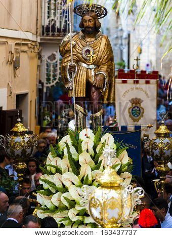 Modugno September 25 2016 - ITALY: Religious statue of San Rocco in procession through the streets of Modugno Puglia. Italy