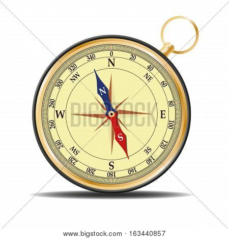 Compass with gold trim. Isolated on white background.