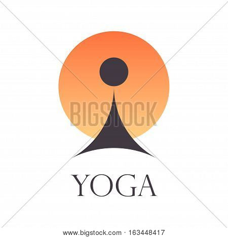 Vector yoga sign concept. Man meditating in lotus position on a sun background