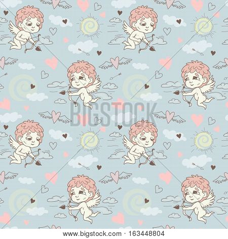 Seamless Pattern With Angels And Cupids Valentine's Day