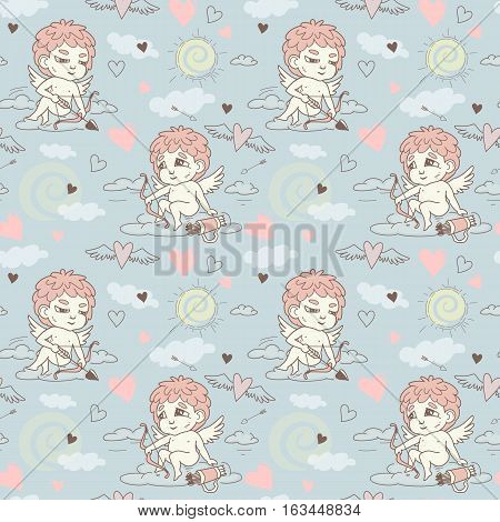 Seamless Pattern With Angels And Cupids Valentine's Day