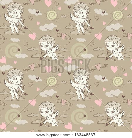Seamless Pattern With Angels And Cupids Valentine's Day