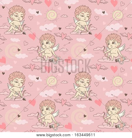 Seamless Pattern With Angels And Cupids Valentine's Day