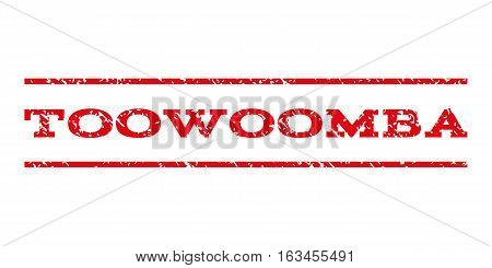 Toowoomba watermark stamp. Text tag between horizontal parallel lines with grunge design style. Rubber seal stamp with unclean texture. Vector intensive red color ink imprint on a white background.