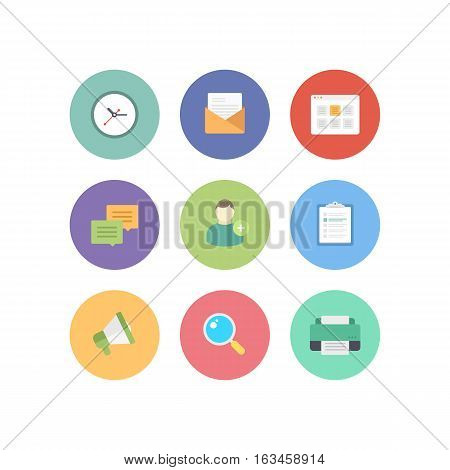 Colorful Flat Icons Set on White Background