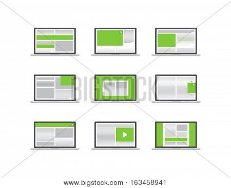 Advertising Web Formats Vector Flat Icon Set on White Background