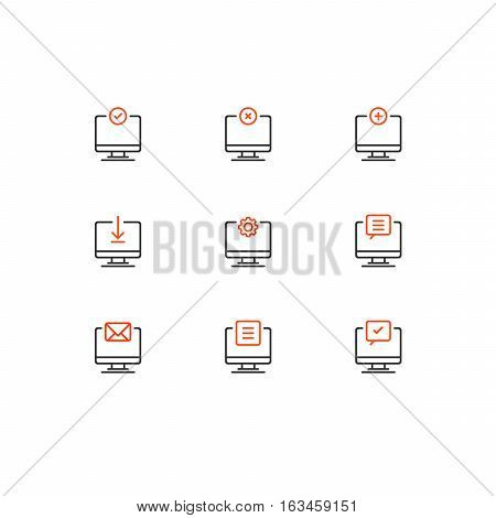 Outline Universal Computer Icon Set on White Background